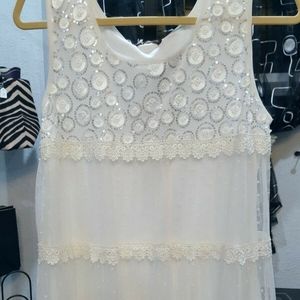 John Fashion white tulle & lace babydoll tunic top